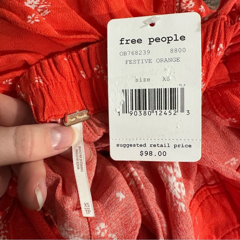 Free People Festive Orange Sweet In The Streets Overalls NWT Size XS Coastal - Picture 12 of 16